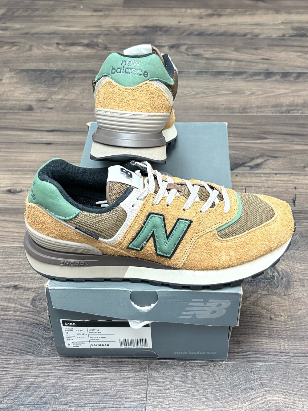 New Balance Tan Suede Sneakers with Mint Green Logo